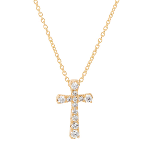 Diamond-Lined Cross Necklace in 14K Yellow Gold
