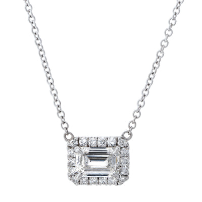 18K White Gold Emerald Cut Solitaire Diamond Necklace