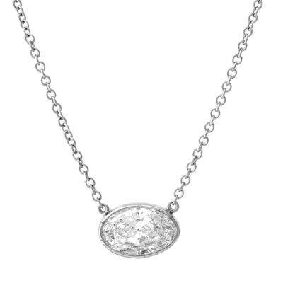 18K White Gold Oval Solitaire Diamond Necklace