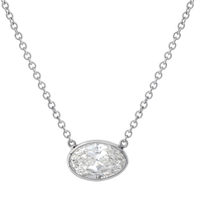18K White Gold Oval Solitaire Diamond Necklace