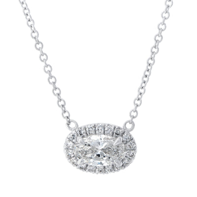 18K White Gold Oval Solitaire Diamond Necklace