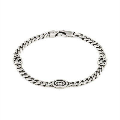 Interlocking G Black Enamel Bracelet in Sterling Silver