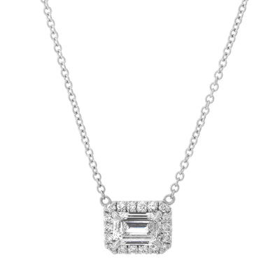 18K White Gold Emerald Cut Solitaire Diamond Necklace