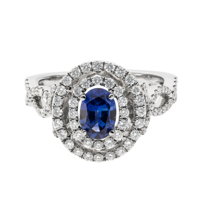 18K White Gold Sapphire and Diamond  Ring