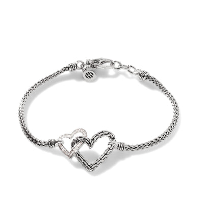 SILVER CHAIN AND DIAMOND INTERLOCKING HEART BRACELET