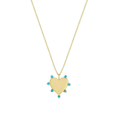 14K 7 PRONG TURQUOISE HEART PENDANT NECKLACE - Tapper's Jewelry 
