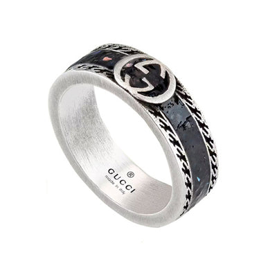 Gucci Black Enamel Ring in Sterling Silver