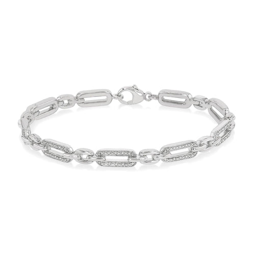 STERLING SILVER DIAMOND PAPERCLIP BRACELET