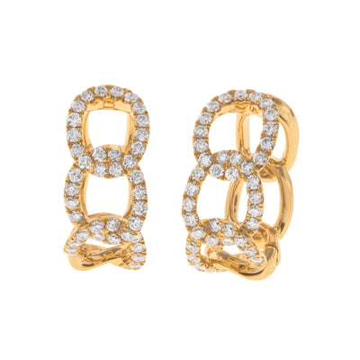 18K GOLD DIAMOND LINK HOOP EARRINGS