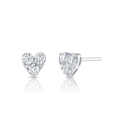 14k Gold diamond Heart Stud Earrings