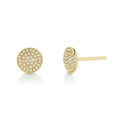 14k Gold Button Pave diamond Stud Everyday Earrings