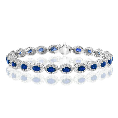 14K WHITE GOLD SAPPHIRE AND DIAMOND HALO BRACELET