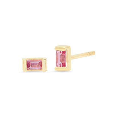 Baguette Studs with Pink Sapphire in 14K Yellow Gold