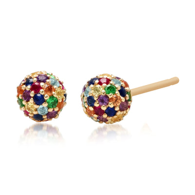 Multi-Colored Ball Studs in 14K Yellow Gold