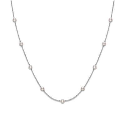 18K White Gold Akoya 6MM Pearl Station Necklace