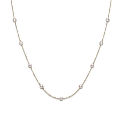 18K Yellow Gold Akoya 6MM Pearl Station Necklace