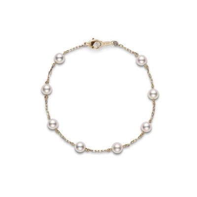 18K Yellow Gold Diamond and 6MM Pearl Station Bracelet