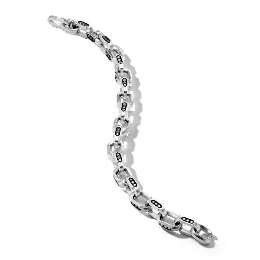HEX CHAIN LINK BRACELET IN STERLING SILVER WITH PAVÉ BLACK DIAMONDS