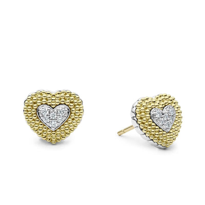 DIAMOND HEART STUD EARRINGS IN 18 KARAT AND SILVER - Tapper's Jewelry 