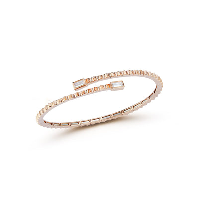 CLIVE 18K ROSE GOLD AND BAGUETTE DIAMOND FLUTED COIL BRACELET