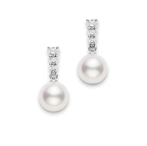 18K White Gold 7.5MM Akoya Pearl and Diamond Drop Earrings