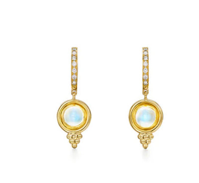 18K Yellow Gold Moonstone and Diamond  Earrings