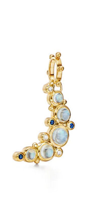 18K Yellow Gold Diamond and Moonstone  and Sapphire Charm