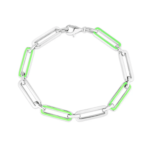 Green Enamel Stainless Steel Paper Clip Bracelet