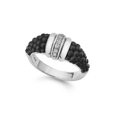BLACK CERAMIC CAVIAR AND DIAMOND STACKING RING - Tapper's Jewelry 