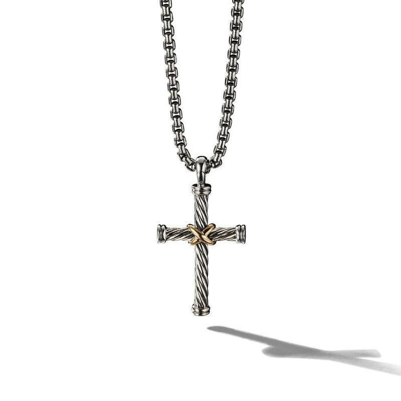 CABLE CROSS PENDANT IN STERLING SILVER WITH 18K - Main Image