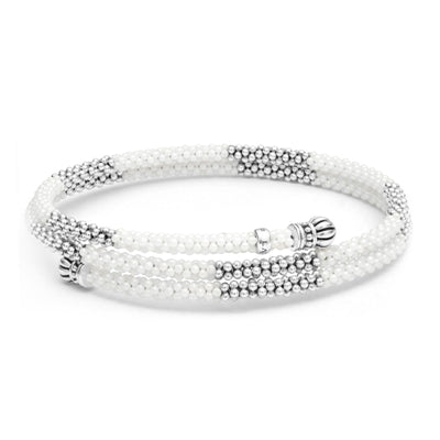 Sterling Silver Ceramic Caviar Beaded Wrap Bracelet