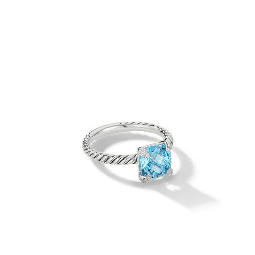 Chatelaine® Ring In Sterling Silver With Blue Topaz And Pavé Diamonds