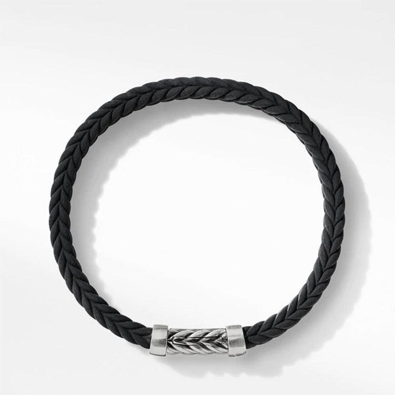 Amazon.com: Sabrina Silver Stainless Steel Cable Bracelet For Men Black  Rubber Accent, 8 inch long: Link Bracelets: Clothing, Shoes & Jewelry