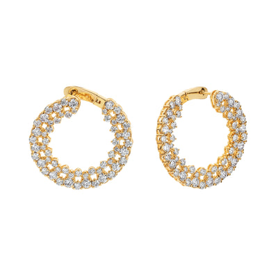 14K Yellow Gold Round Diamond Open Circle Earrings