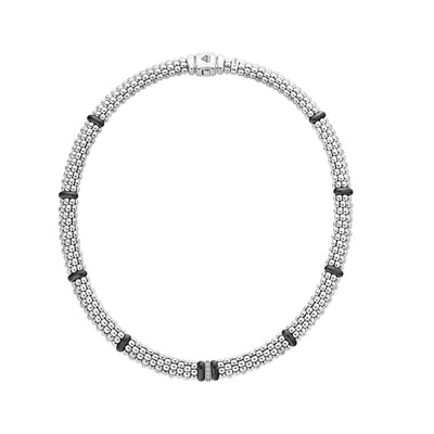 DIAMOND AND BLACK CERAMIC STERLING SILVER CAVIAR BEADED NECKLACE - Tapper's Jewelry 