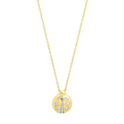 Baby Ladybug Necklace with Diamond in 14K Yellow Gold