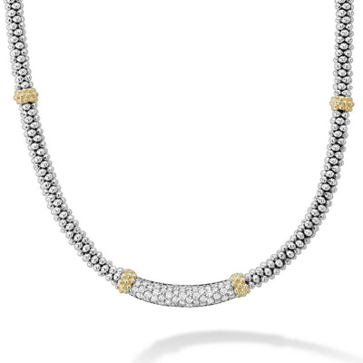 Sterling Silver Diamond Caviar Station Necklace