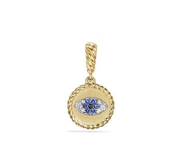 14K Gold Micro Pave Diamond Evil Eye Necklace Charm