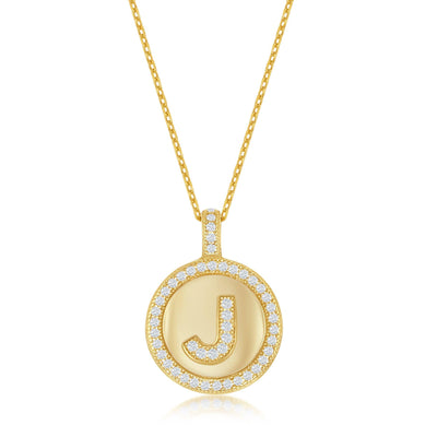 GOLD PLATED CUBIC ZIRCONIA INITIAL J PENDANT WITH CHAIN - Tapper's Jewelry 
