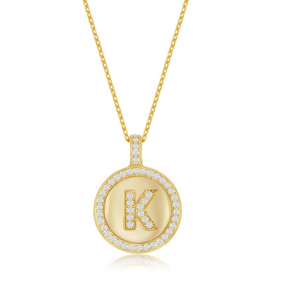 GOLD PLATED CUBIC ZIRCONIA INITIAL K PENDANT WITH CHAIN - Tapper's Jewelry 