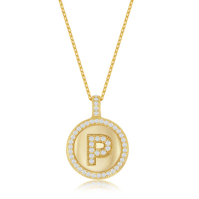 GOLD PLATED CUBIC ZIRCONIA INITIAL P PENDANT WITH CHAIN - Tapper's Jewelry 