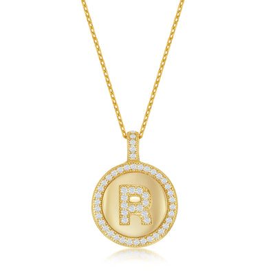 GOLD PLATED CUBIC ZIRCONIA INITIAL R PENDANT WITH CHAIN - Tapper's Jewelry 