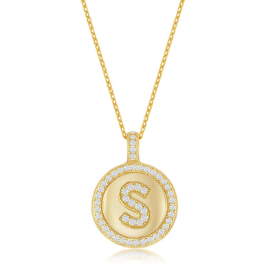 GOLD PLATED CUBIC ZIRCONIA INITIAL S PENDANT WITH CHAIN - Tapper's Jewelry 