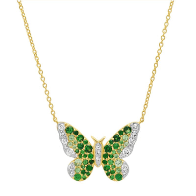 GREEN AND DIAMOND OMBRE BUTTERFLY NECKLACE - Tapper's Jewelry 