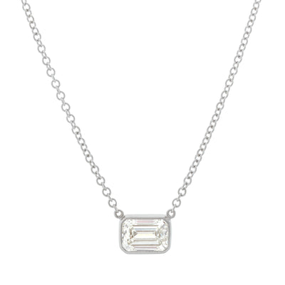 18K White Gold Emerald Cut Solitaire Diamond Necklace