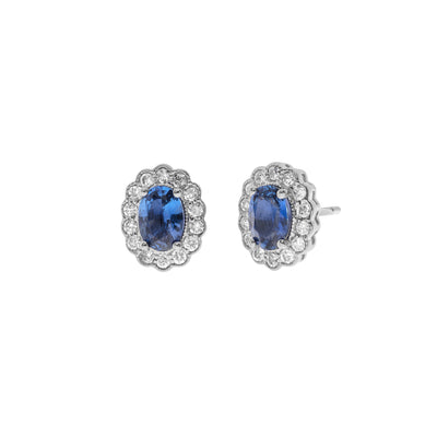 14K GOLD OVAL SAPPHIRE AND DIAMOND EARRINGS
