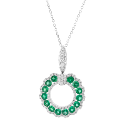 18K White Gold Emerald and Diamond  Necklace