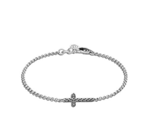 Sterling Silver Carved Chain Cross Bracelet