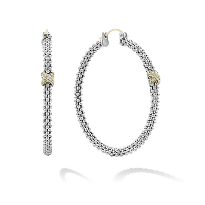 LARGE X DIAMOND CAVIAR HOOP EARRINGS - Tapper's Jewelry 
