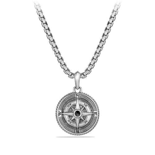 MARITIME COMPASS AMULET WITH CENTER BLACK DIAMOND